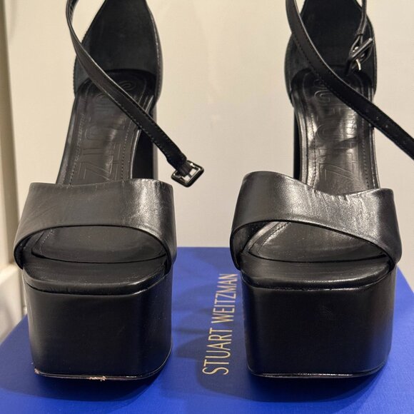 Schutz Black Platform Ankle Strap Heels - Picture 2 of 7
